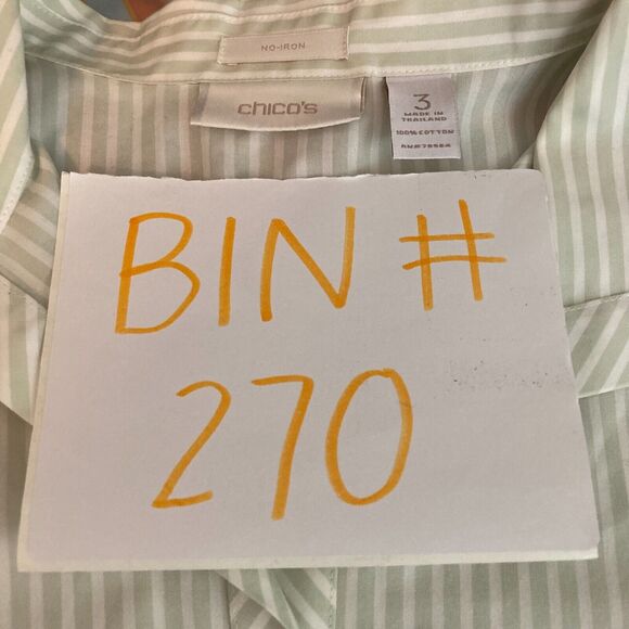 Chicos Shirt Womens Sz 3 US XL Green White Cotton Striped Button Down Dress - Picture 8 of 8